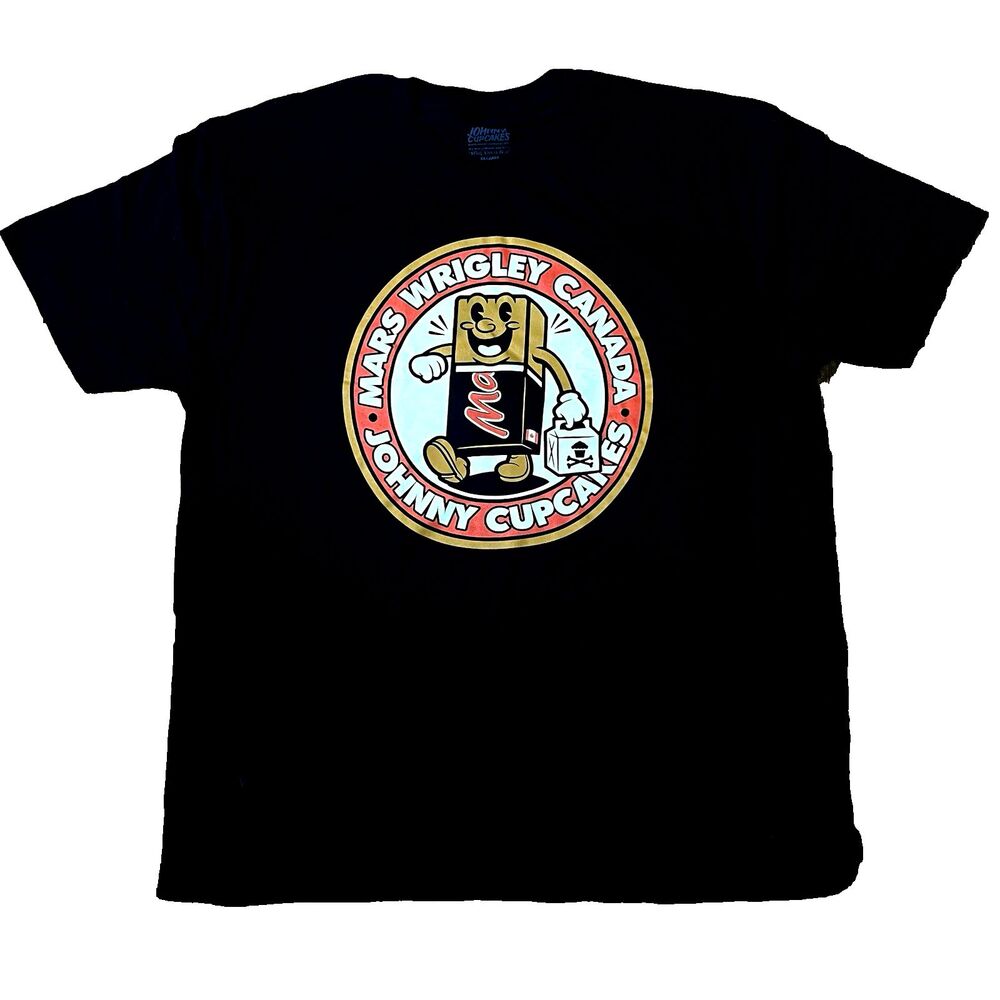 Johnny Cupcakes Mars Wrigley Canada Mens Black Graphic Logo Tee 2XL Cotton Knit